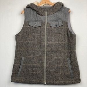 Prana Wool Blend Insulated Full Zip Vest Women's Size XL Gray Sherpa Lined Hood